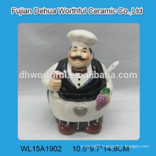 Decorative chef shaped ceramic sugar container with spoon